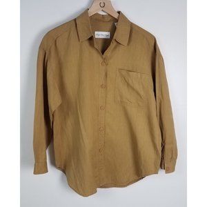 Vintage Giorgio Sant'Angelo Women's Sz. M Tan Button Up Linen Blend L/S Shirt